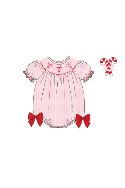 The Smocked Flamingo Children's Clothing Smocked Candy Cane Pink Gingham Bubble