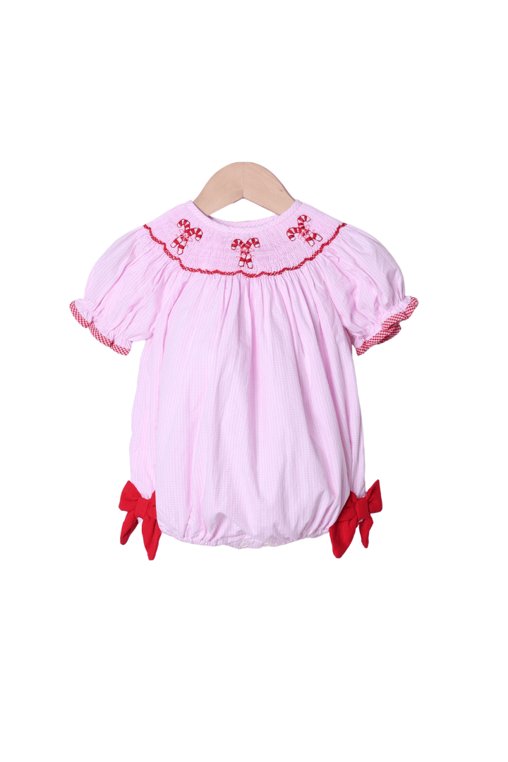 The Smocked Flamingo Children's Clothing Smocked Candy Cane Pink Gingham Bubble