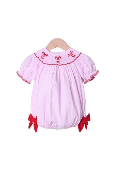 The Smocked Flamingo Children's Clothing Smocked Candy Cane Pink Gingham Bubble
