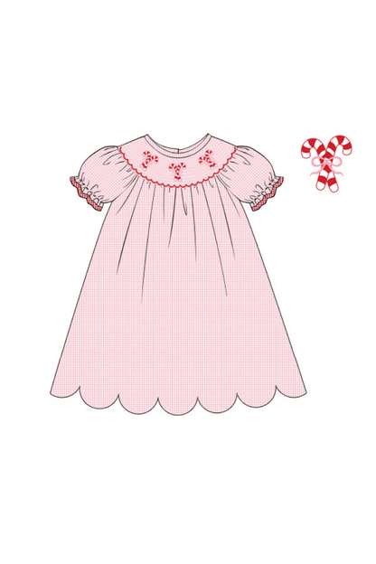 The Smocked Flamingo Children's Clothing Smocked Candy Cane Pink Gingham Dress