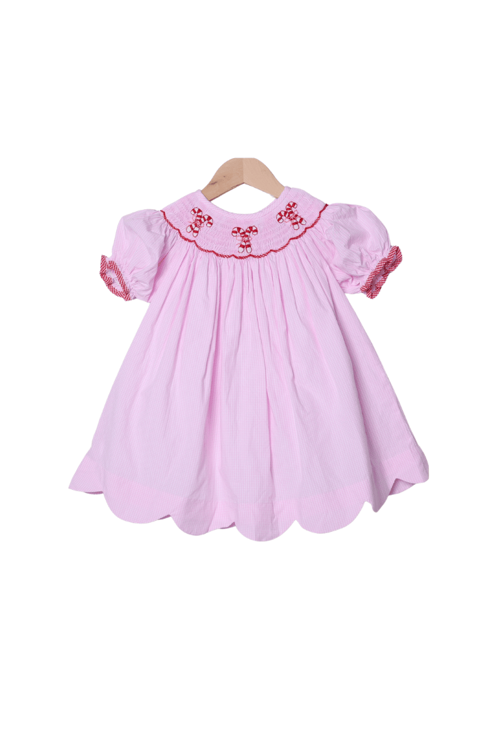 The Smocked Flamingo Children's Clothing Smocked Candy Cane Pink Gingham Dress