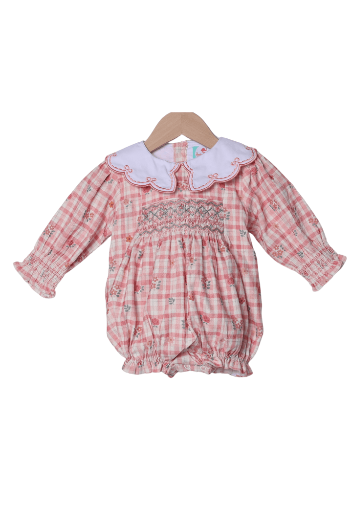 The Smocked Flamingo Children's Clothing Smocked Fall Floral Plaid Corduroy Bubble