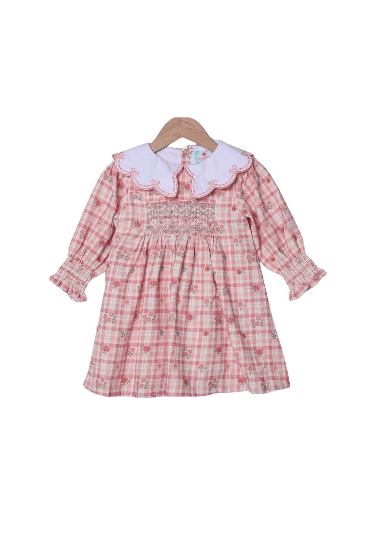 The Smocked Flamingo Children's Clothing Smocked Fall Floral Plaid Corduroy Dress