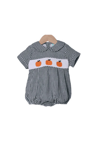 The Smocked Flamingo Children's Clothing Smocked Pumpkin Green Gingham Seersucker Bubble