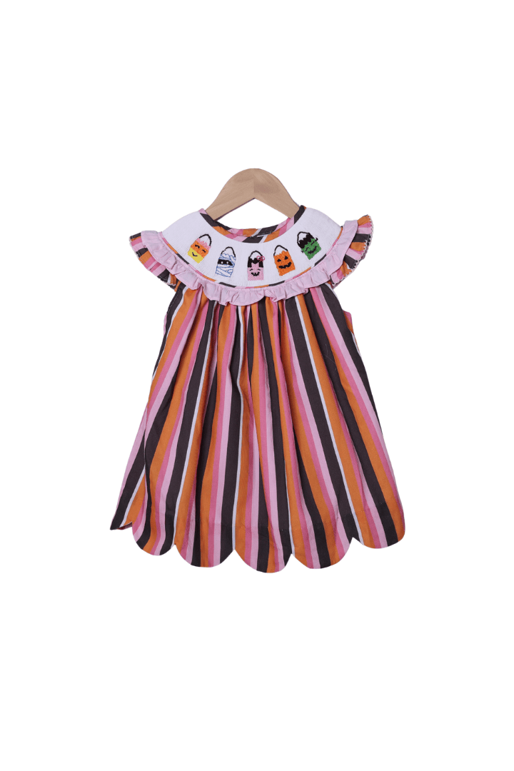 The Smocked Flamingo Children's Clothing Smocked Trick or Treat Fun Striped Dress