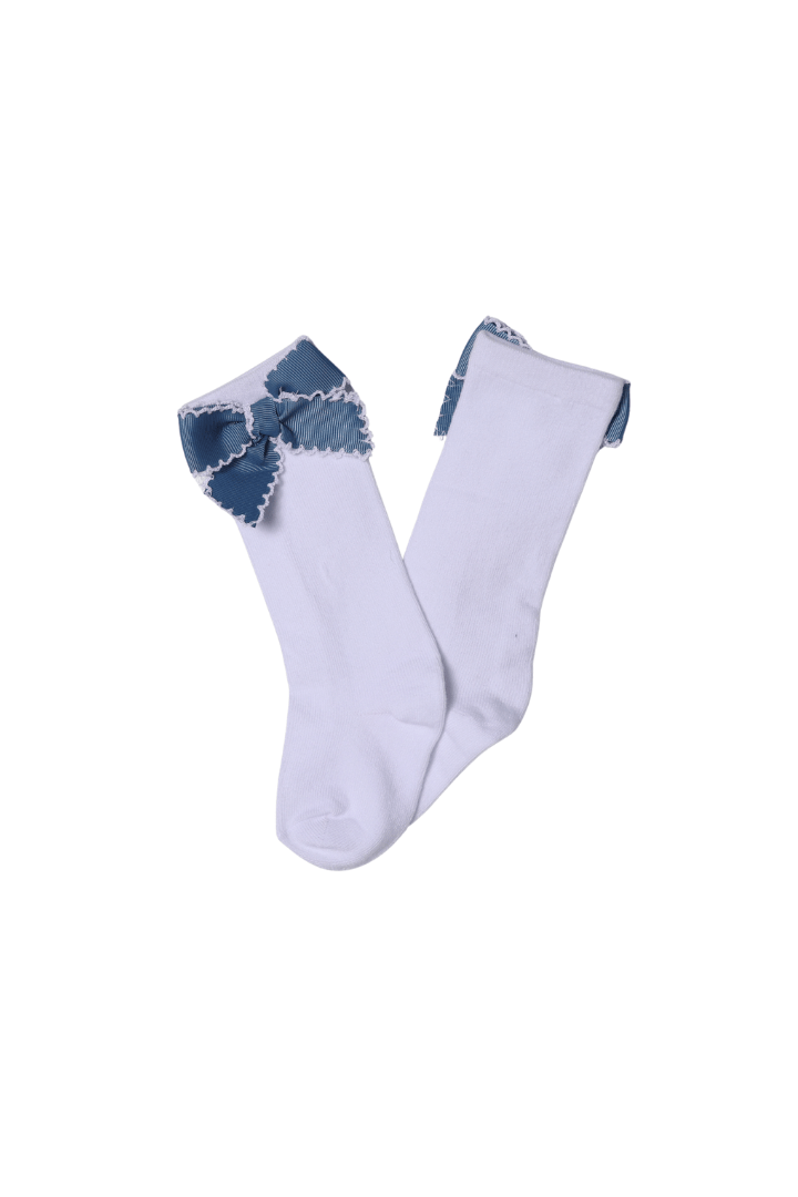 The Smocked Flamingo Children's Clothing Stone Blue Bow Socks