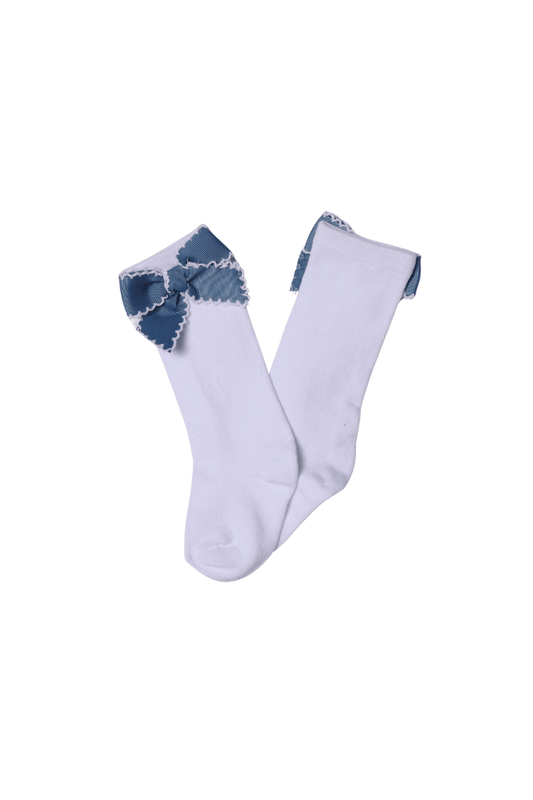 The Smocked Flamingo Children's Clothing Stone Blue Bow Socks