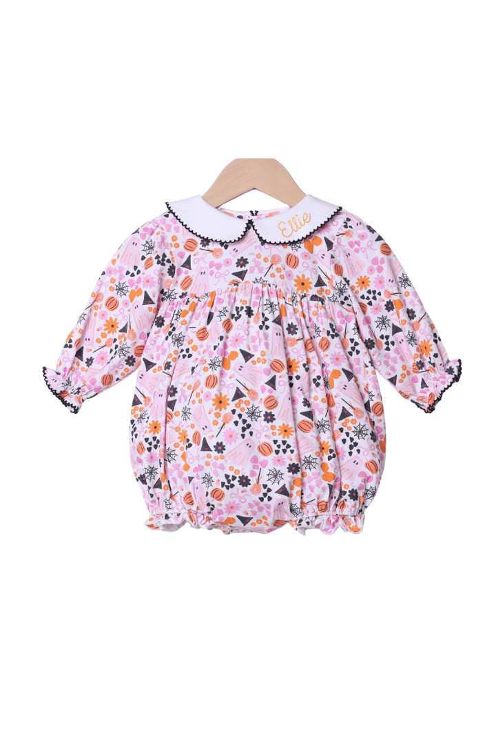 The Smocked Flamingo Children's Clothing Sweet and Spooky Peter Pan Collar Knit Bubble