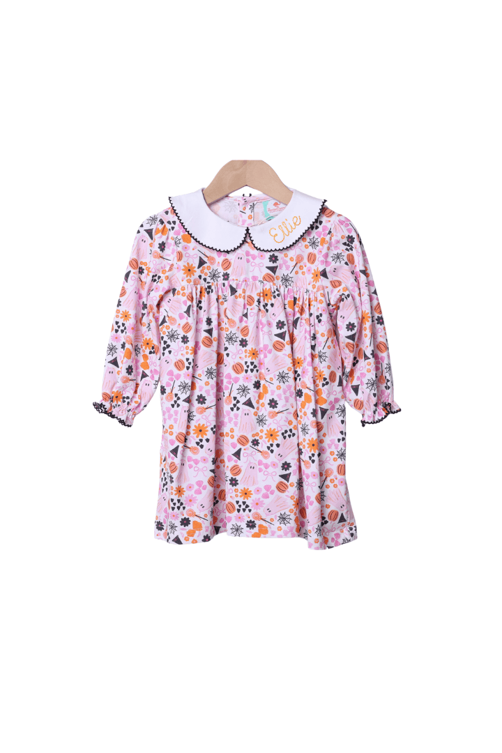 The Smocked Flamingo Children's Clothing Sweet and Spooky Peter Pan Collar Knit Dress