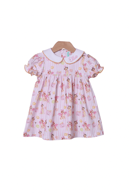The Smocked Flamingo Children's Clothing Trick or Treat Pink Puppy Dress
