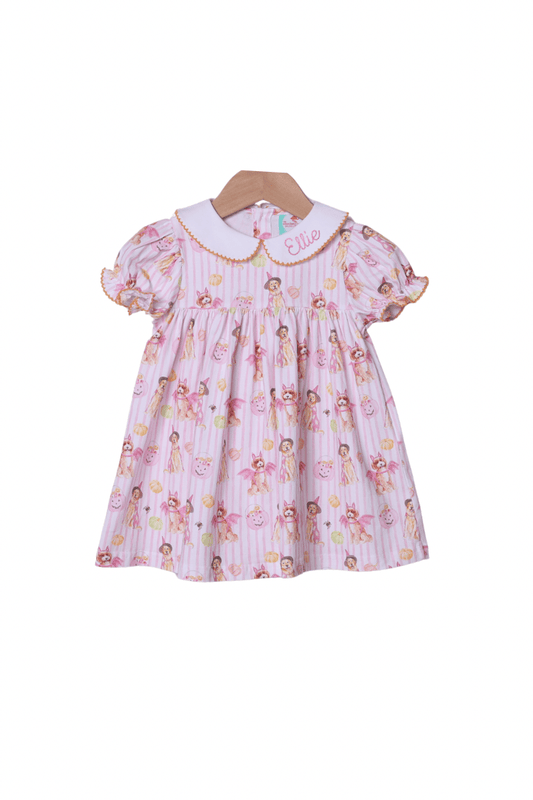 The Smocked Flamingo Children's Clothing Trick or Treat Pink Puppy Dress