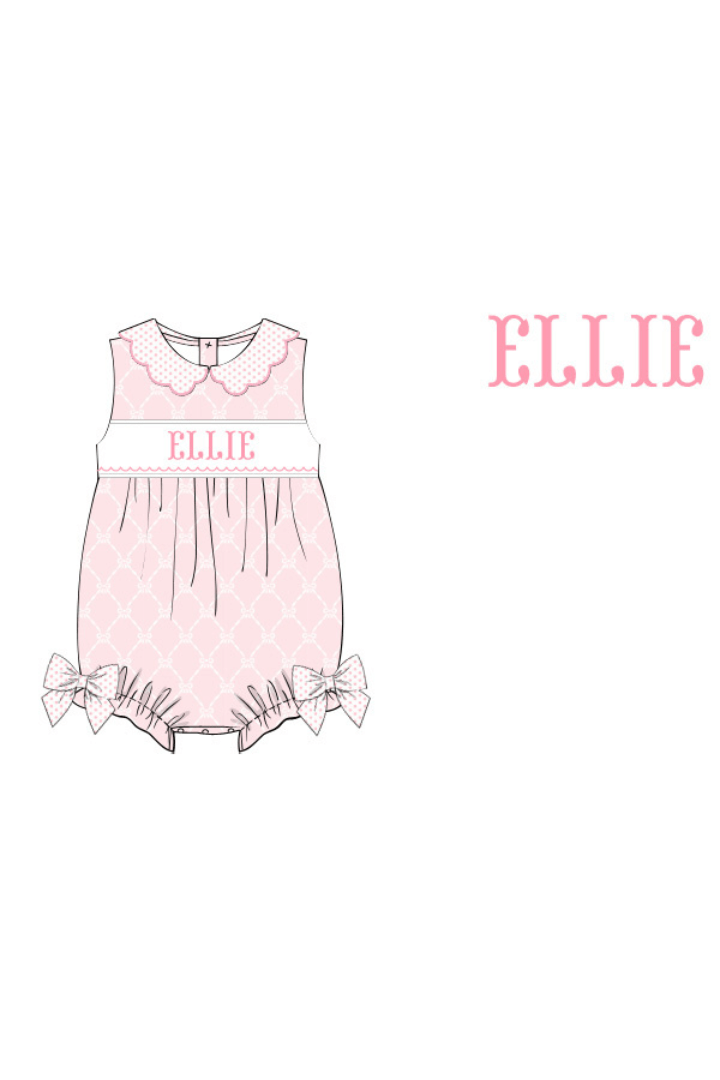 The Smocked Flamingo Custom Hand Smocked Custom Name Pink Bow Trellis Bubble