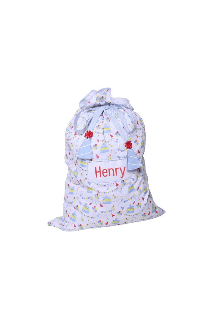 The Smocked Flamingo Embroidered Blue Happy Birthday Present Bag