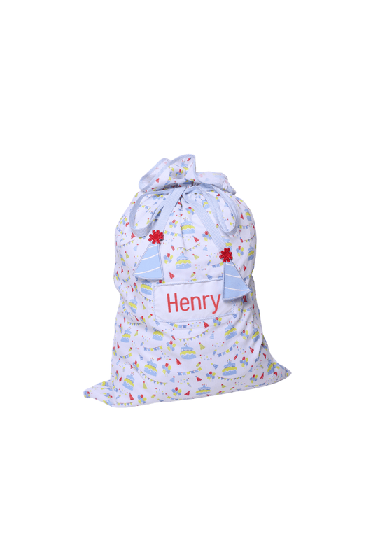 The Smocked Flamingo Embroidered Blue Happy Birthday Present Bag