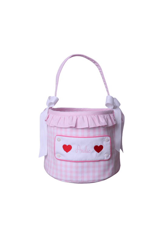 The Smocked Flamingo Embroidered Tab Interchangeable Pink Gingham Treat Basket