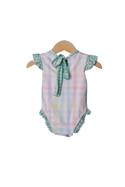 The Smocked Flamingo Fancy Flamingo Plaid Swimsuit