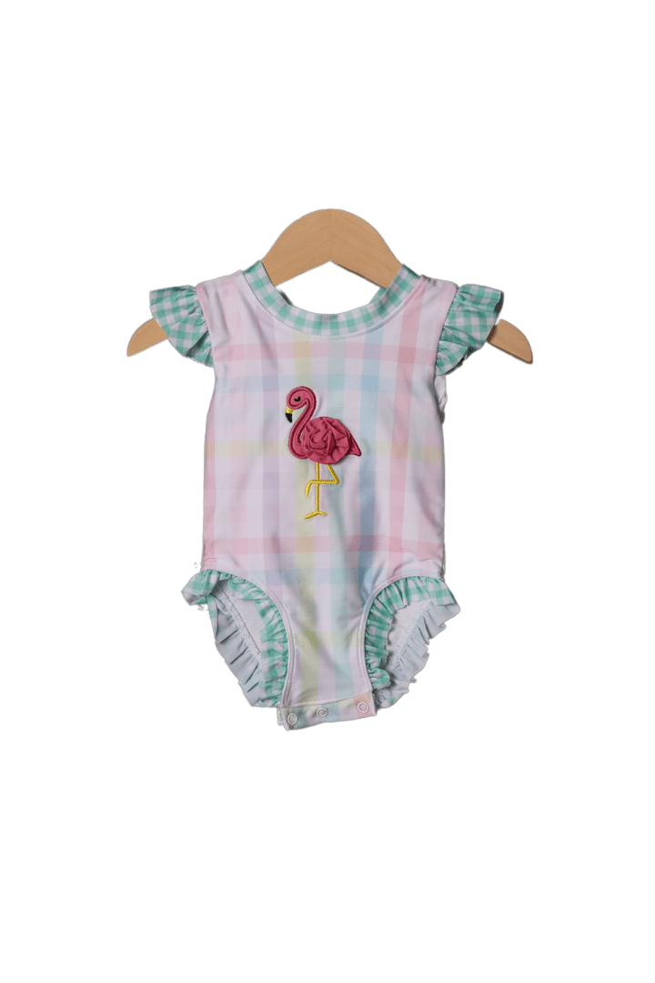 The Smocked Flamingo Fancy Flamingo Plaid Swimsuit