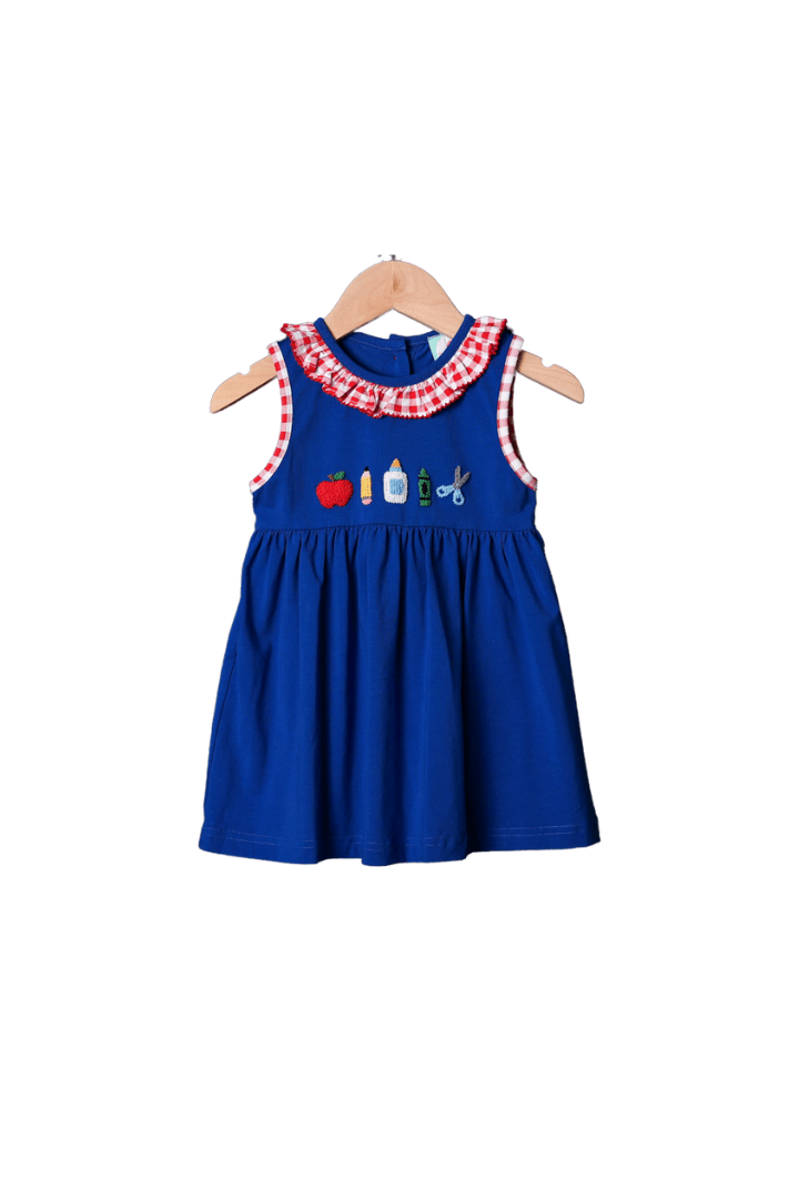 The Smocked Flamingo French Knot School Supplies Dress