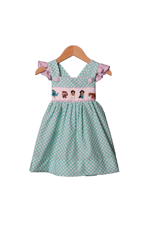 The Smocked Flamingo Genie and Friends Mint Bubble Dress