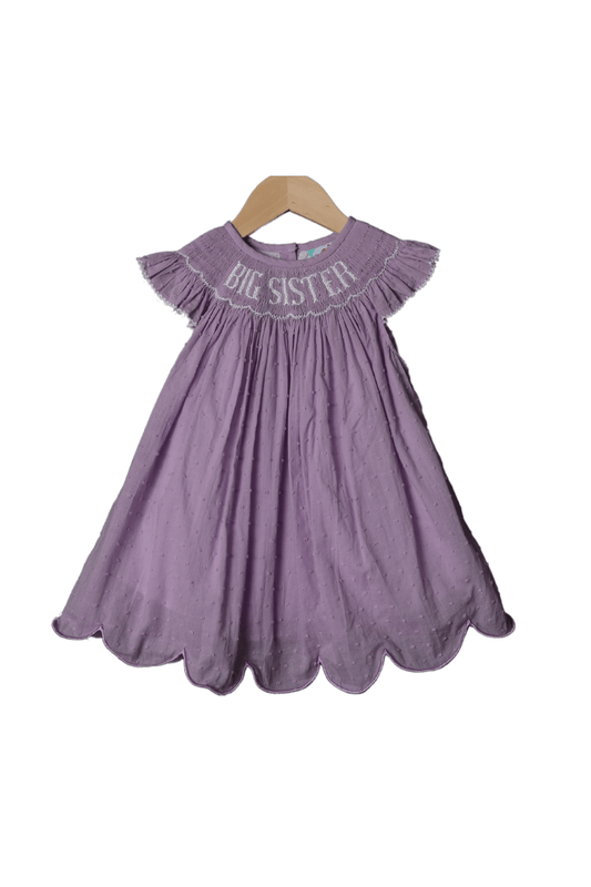 The Smocked Flamingo gi Smocked Big Sister Lavender Swiss Dot Dress