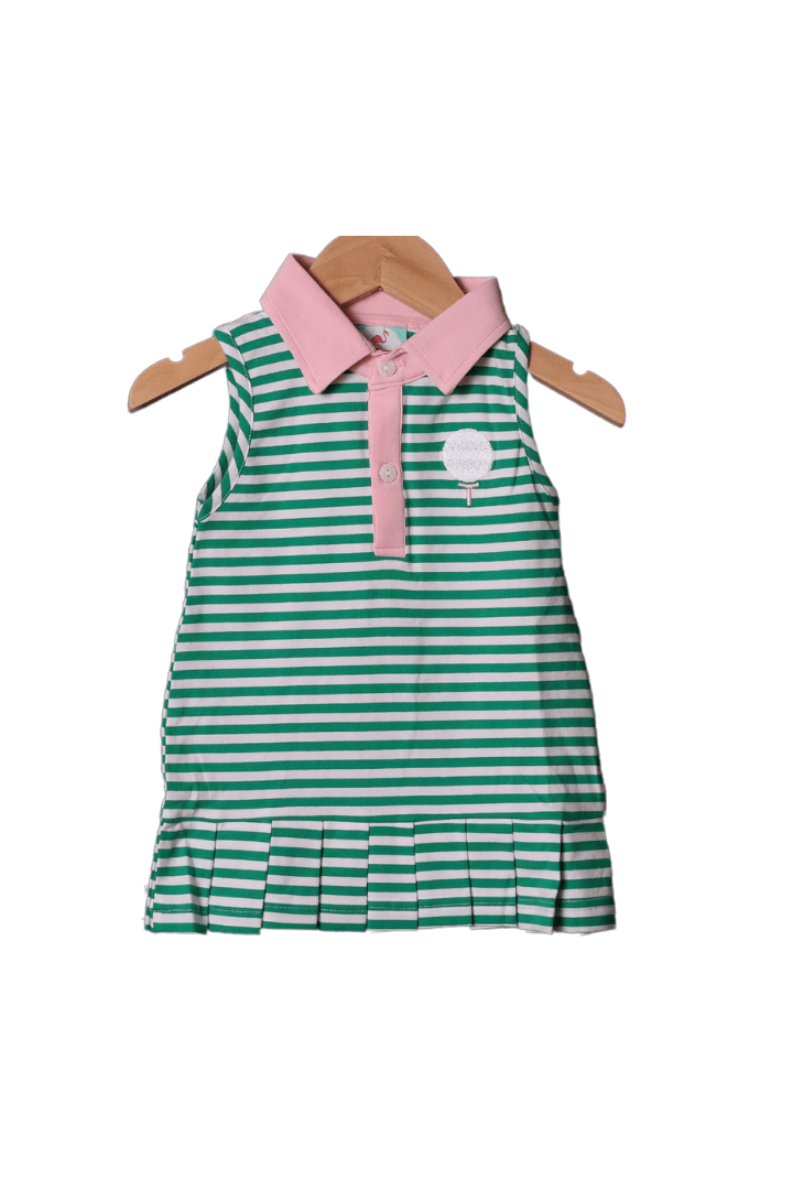 The Smocked Flamingo Green Stripe Golf Dress