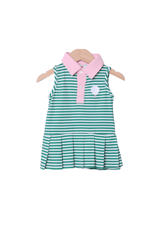 The Smocked Flamingo Green Stripe Knit Golf Dress