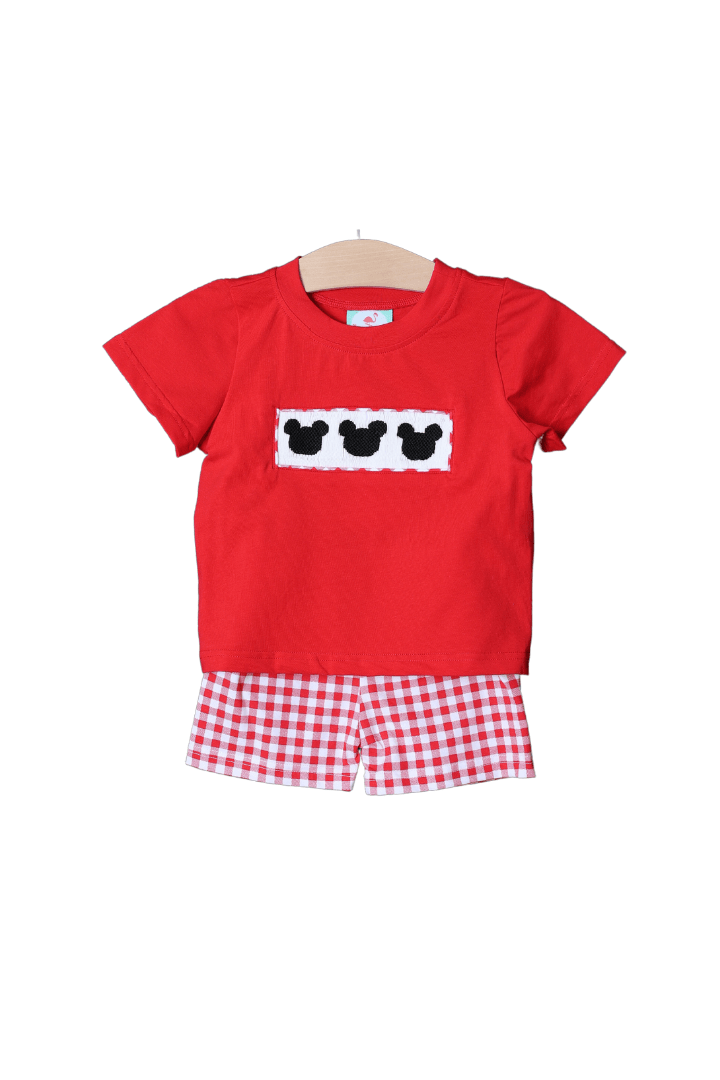 The Smocked Flamingo Hand Smocked Mouse Red Gingham Boys Set