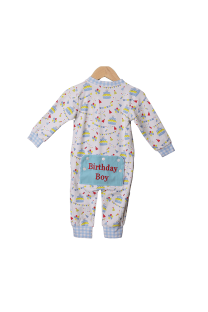 The Smocked Flamingo Happy Birthday Boy Knit Zippy Pajamas