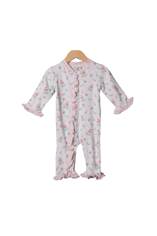 The Smocked Flamingo Happy Birthday Girl Knit Zippy Pajamas