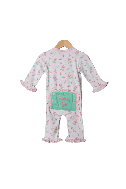 The Smocked Flamingo Happy Birthday Girl Knit Zippy Pajamas