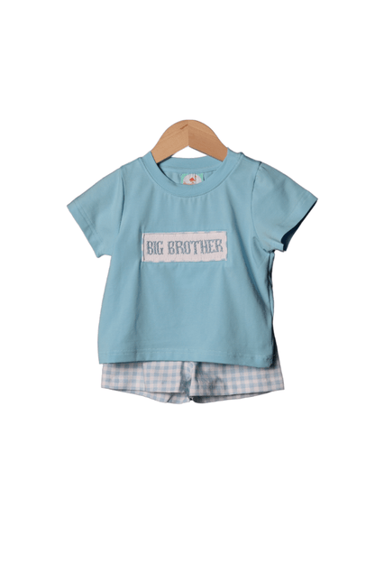 The Smocked Flamingo Light Blue / 12M Smocked Gingham Big Brother Set