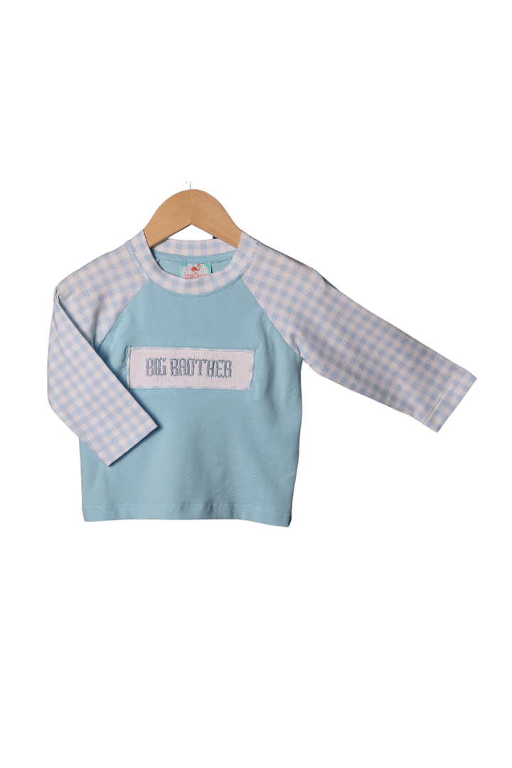 The Smocked Flamingo Light Blue / 12M Smocked Gingham Big Brother Shirt