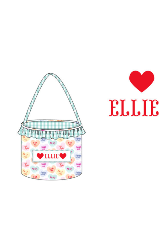 The Smocked Flamingo Mint Gingham Pre-Order Hand Smocked Custom Name MINT Ruffle Candy Heart Valentine Basket