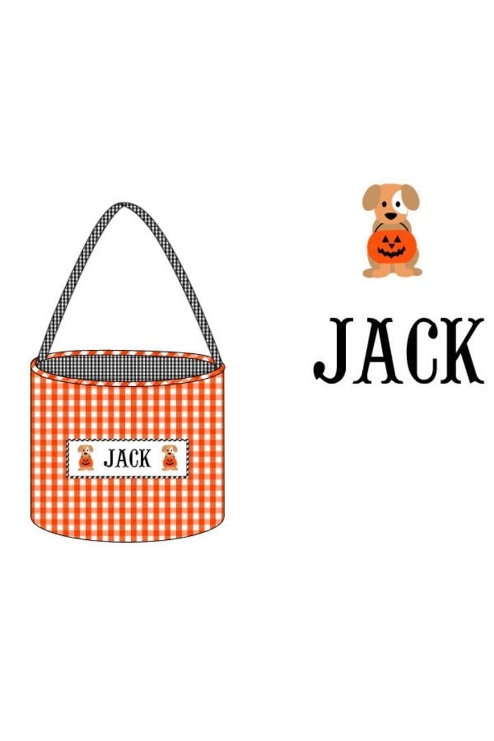 The Smocked Flamingo Orange/Black Pre-Order Hand Smocked Custom Name Treat Bag-Puppy