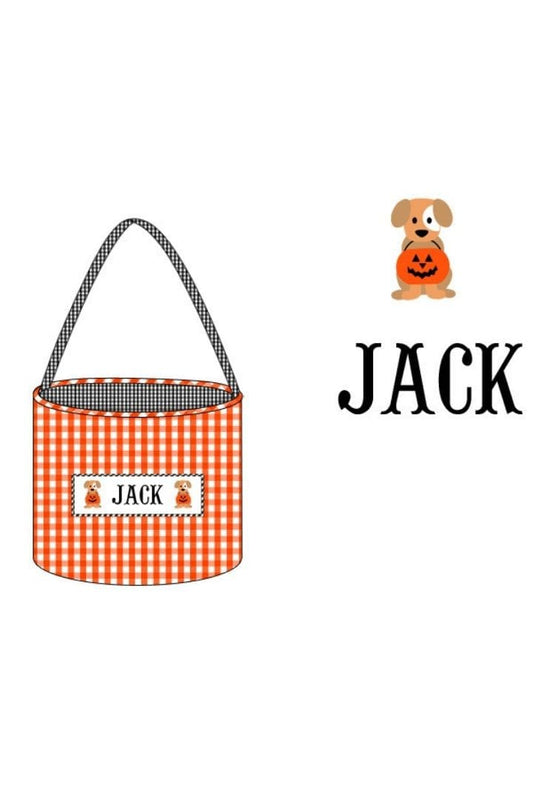 The Smocked Flamingo Orange/Black Pre-Order Hand Smocked Custom Name Treat Bag-Puppy