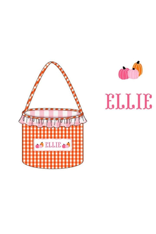 The Smocked Flamingo Orange/Pink Pre-Order Hand Smocked Custom Name Treat Bag-Pumpkins