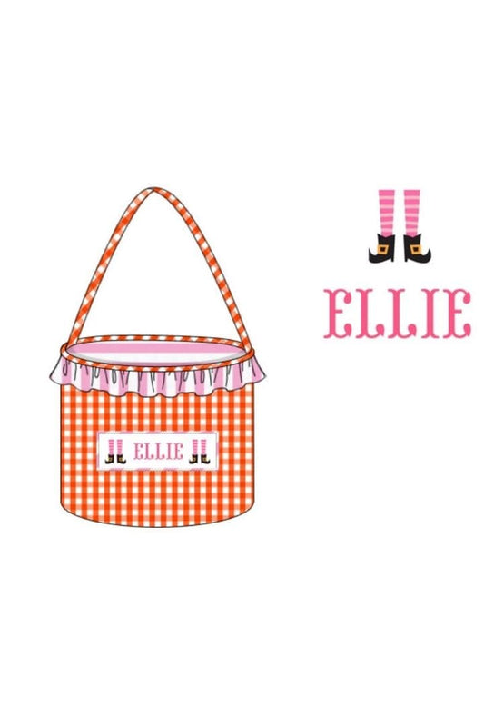The Smocked Flamingo Orange/Pink Pre-Order Hand Smocked Custom Name Treat Bag-Witch
