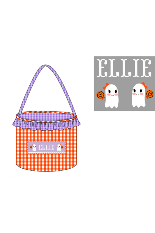 The Smocked Flamingo Orange/Pink Pre-Order Hand Smocked Custom Name Treat Basket-Sweet Ghost