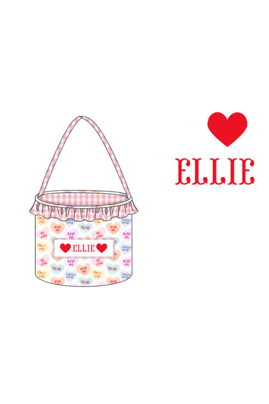 The Smocked Flamingo Pink Gingham Pre-Order Hand Smocked Custom Name PINK Ruffle Candy Heart Valentine Basket