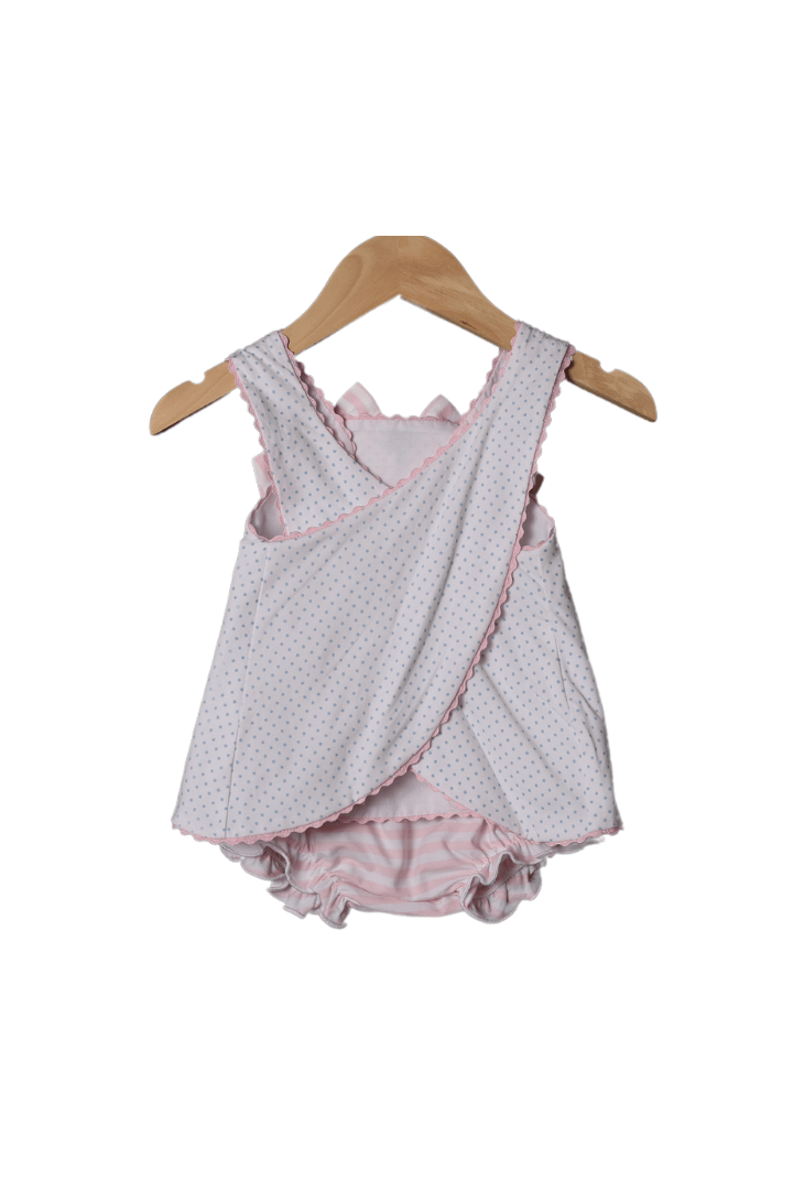 The Smocked Flamingo Pink Mouse Applique Bow Bloomer Set