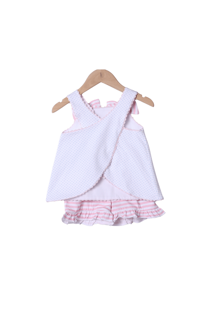 The Smocked Flamingo Pink Mouse Applique Bow Short Set