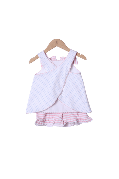 The Smocked Flamingo Pink Mouse Applique Bow Short Set