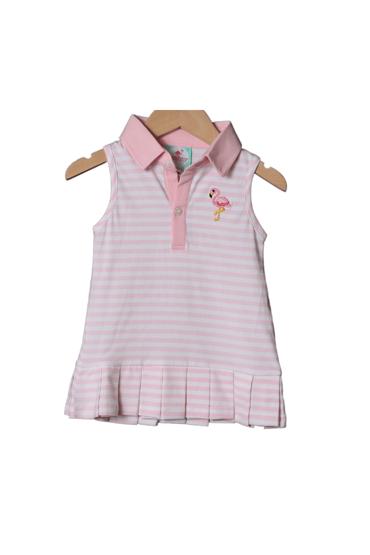 The Smocked Flamingo Pink Stripe Flamingo Tennis Dress