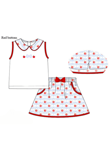 The Smocked Flamingo Pre-Order Applique Apple Bow Skort Set