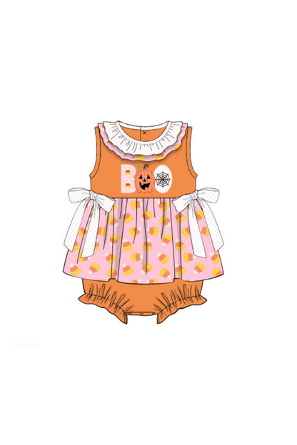 The Smocked Flamingo Pre-Order Applique Boo Candy Corn Bubble