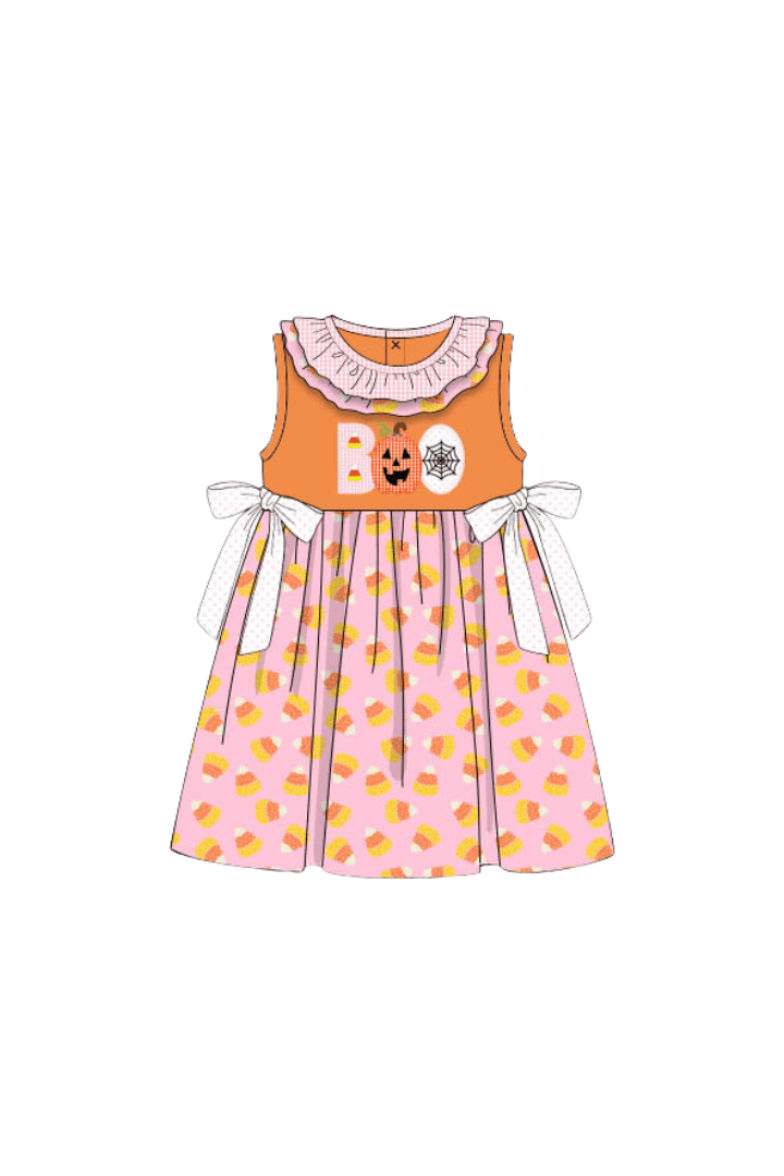 The Smocked Flamingo Pre-Order Applique Boo Candy Corn Dress