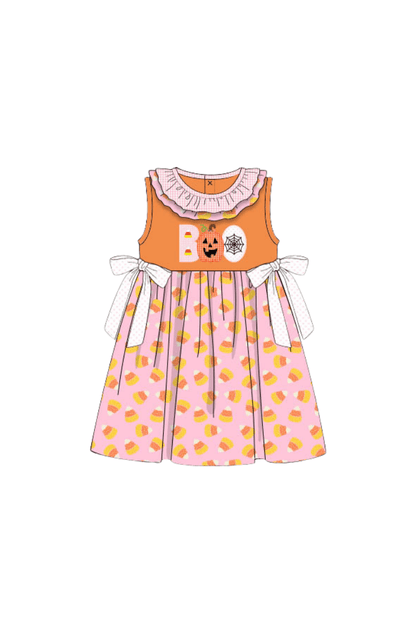 The Smocked Flamingo Pre-Order Applique Boo Candy Corn Dress