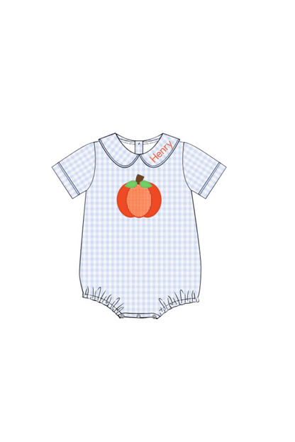 The Smocked Flamingo Pre-Order Applique Pumpkin Blue Gingham Bubble