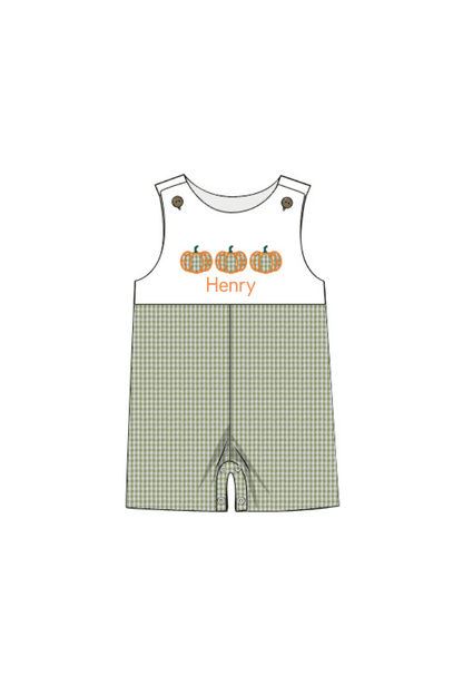 The Smocked Flamingo Pre-Order Applique Pumpkin Green Seersucker Jon Jon