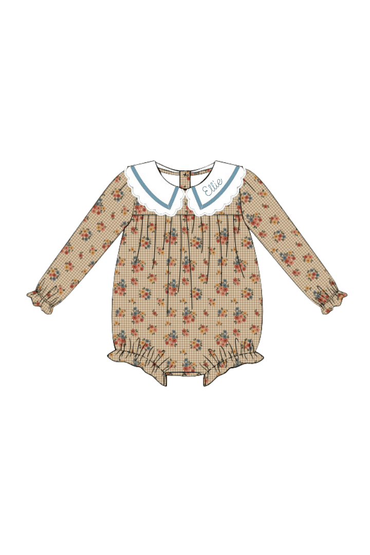 The Smocked Flamingo Pre-Order Autumn Floral Corduroy Scallop Bubble